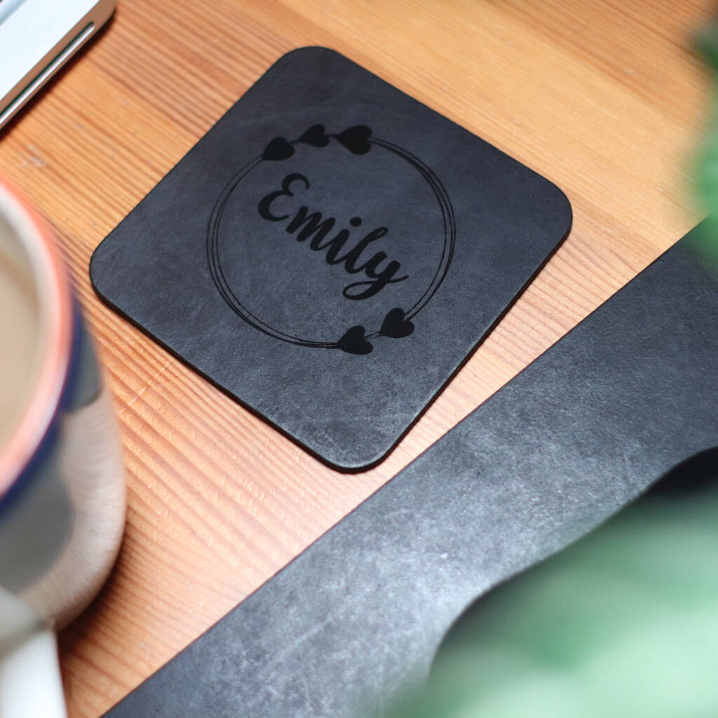 Personalised Name Leather Mouse Pad And Coaster Set By The British Belt
