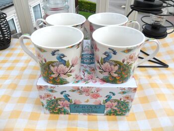 Set Of Four Gift Boxed Palace Mugs In Peacock Design, 2 of 8