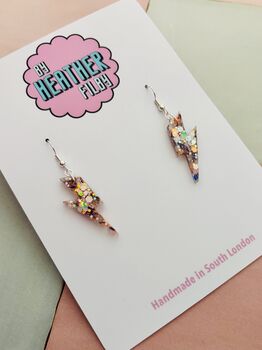 Small Iridescent Glitter Lightning Bolt Earrings / Cosmic Sparkle Jewellery Small Flash Dangles / Small Holographic Earrings Power Gift, 3 of 5