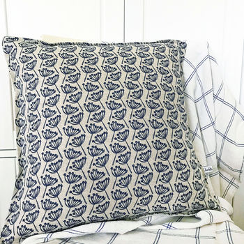 Navy Cow Parsley Linen Cushion, 5 of 6