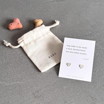 Sterling Silver Heart Paw Stud Earrings With Original Haiku Poem, 3 of 8