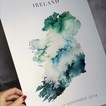 Personalised Ireland Gold Watercolour Map Giclee Print, 5 of 9