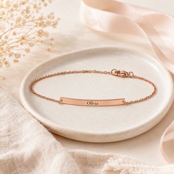 Personalised Dainty Bar Birthstone Bracelet Engrave Name, 6 of 7