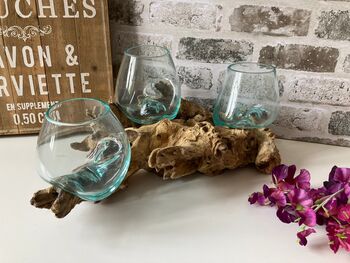 Triple Molten Glass Bowl On Teak Root, 7 of 10