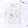 Personalised First Birthday Unicorn Print Baby T Shirt, thumbnail 1 of 2