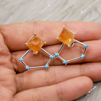 Raw Citrine,Turquoise Sterling Silver Earrings, 6 of 8