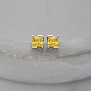 Sterling Silver Princess Cut Birthstone Earrings November Topaz, 6 of 6