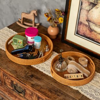 Round Rattan Serving Tray Hand Woven Wicker Tray, 2 of 10