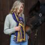 Equestrian Snaffle Bit Print Scarf | Navy Blue And Yellow, thumbnail 6 of 10