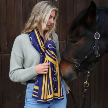 Equestrian Snaffle Bit Print Scarf | Navy Blue And Yellow, 6 of 10