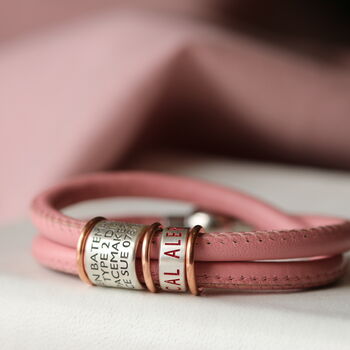 Soft Pink Leather And Silver Medical Alert Bracelet, 3 of 10
