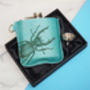 Personalised Leather Hip Flask With Stag Beetle, thumbnail 2 of 8