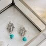 925 Sterling Silver Hamsa Hand Turquoise Earrings, thumbnail 1 of 3