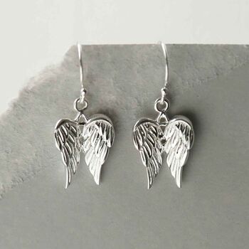 Sterling Silver Cherub Wings Dangly Earrings, 5 of 6