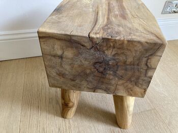 Solid Teak Root Square Chunky Table Stool – Natural Wood, 5 of 12