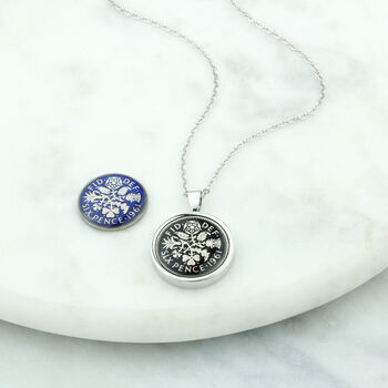 Personalised 1963 60th Enamelled Sixpence Necklace, 8 of 12