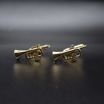 Trumpet Gold Cufflinks Gift For Musicians 316 L Stainless Steel Jazz Accessory, 3 of 5
