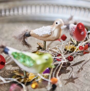 Three Feathered Glass Birds On Clips, 5 of 7