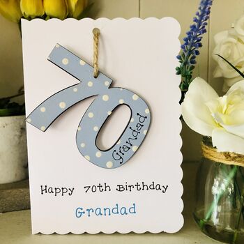 Personalised 70th Birthday Card Wooden Number Gift, 4 of 4