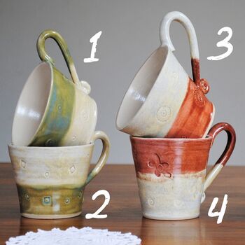 Stoneware Handmade Cup Cream/Terracotta Or Cream/Green, 6 of 8