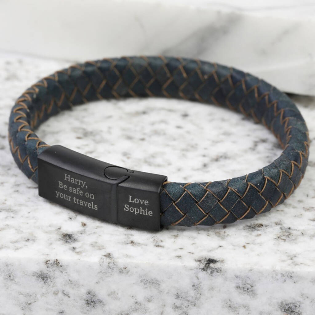 Personalised Antique Blue Woven Bracelet For Men, 1 of 8