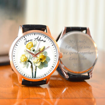 Personalised Wrist Watch With Floral Narcissus Design, 2 of 3