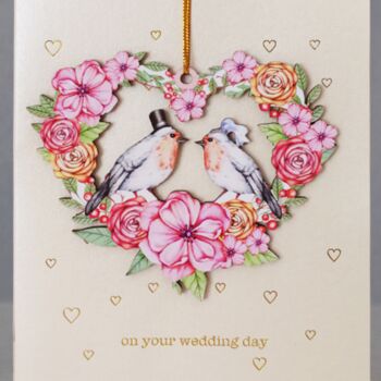 Wedding Card With Flowers And Love Birds Keepsake, 2 of 2