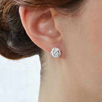 Sterling Silver Classic Rose Stud Earrings, 3 of 6