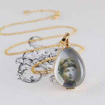 Teardrop Glass Photo Locket Sterling Silver Necklace, 3 of 6