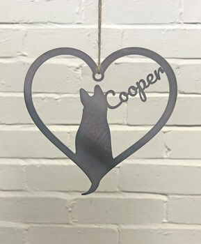 Personalised Dog Pointed Ears Silhouette Steel Heart, 4 of 5