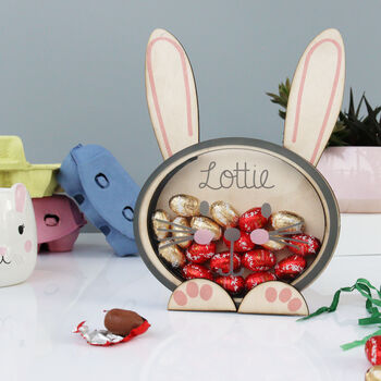 Personalised Wooden Easter Bunny With Gold Foiled Eggs, 8 of 12