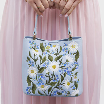 Emma Forget Me Not Blue Embroidered Bucket Bag, 2 of 8