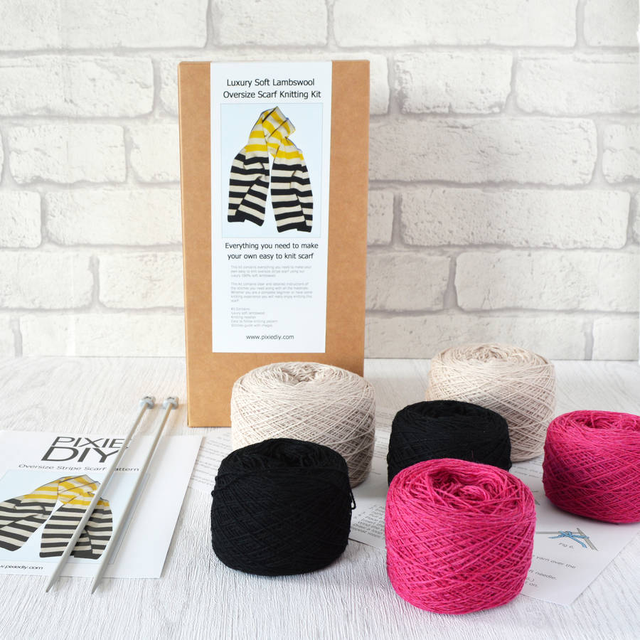 luxury oversize stripe scarf knitting kit by warm pixie diy