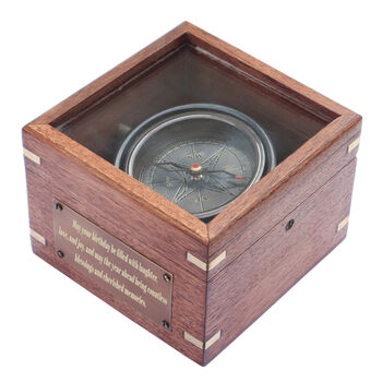 Personalised Glass Lid Gimbal Compass With Bronze Plaque, 7 of 10