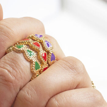 Gold Plated Enamel Hearts Ring, 5 of 7