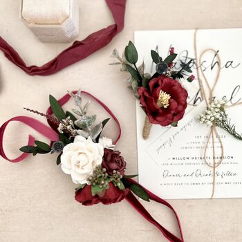 Burgundy Flower Wrist Corsage, 3 of 8