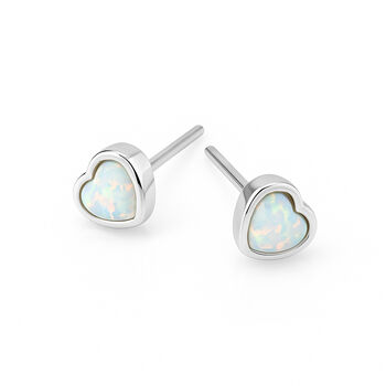 Sterling Silver White Opal Heart Stud Earrings – 5mm, 3 of 7