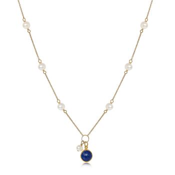 Nova Fine Chain Necklace With Pearls And Lapis Lazuli Drop, 2 of 3
