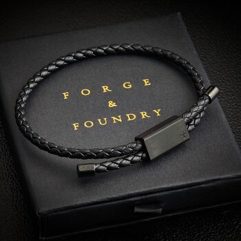 Men's Personalised Engravable Black Adjustable Leather Bracelet Single Clasp – Artisan Jewellery, 2 of 9