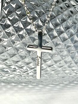 Personalised Christening Cross Chain Name Engraving, 2 of 6