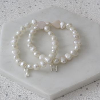 Girls Pearl And Heart Initial Bracelet, 2 of 2