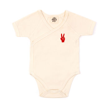 Crossover Style Peace And Love Organic Babygrow, 5 of 5