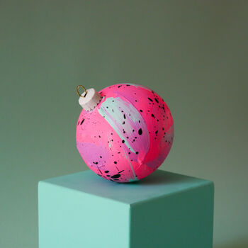 Neon Pink, Purple And Aqua Hand Painted Ceramic Bauble, 3 of 5