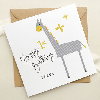 Personalised 1st / 2nd Birthday Card: Grey And Yellow Giraffe Design, 4 of 10