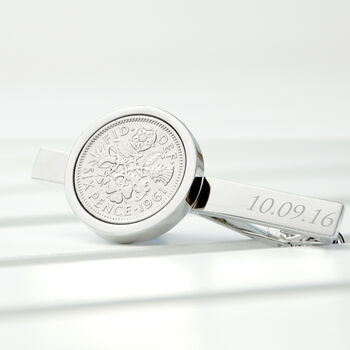 Personalised Silver Plated Lucky Sixpence Tie Clip, 3 of 6