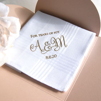 Wedding Gift Handkerchief Mens Monogram Tears Of Joy, 5 of 6