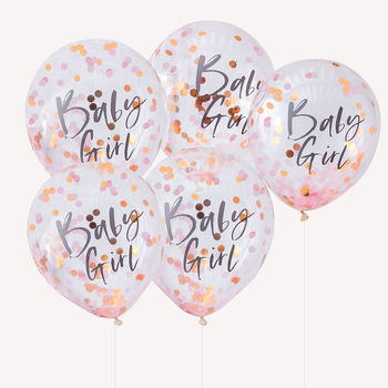 Pink And Rose Gold Baby Girl Confetti Filled Balloons, 2 of 2