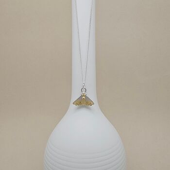 Rhodium And Gold Plated Moth Charm Necklace, 2 of 3