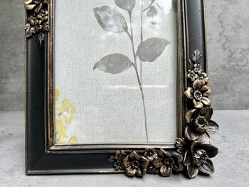 Floral Black And Gold Aged Photo Frame Freestanding 6x4, 9 of 10