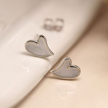 Tiny Sterling Silver Mother Of Pearl Heart Studs, 2 of 7